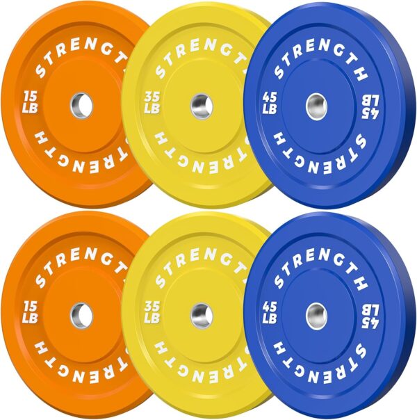 Color Olympic Bumper Plates - Elastic and Tough Rubber Weights Plate with Metal Insert, 2-Inch Universal Fit, Ideal for Strength Training and Fitness Workouts
