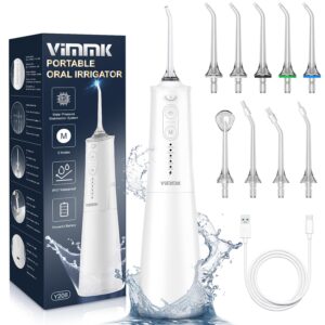 Water Flosser for Teeth, Cordless Water Dental Flosser, 9 Jet Tips 5 Modes 300ML IPX7 Waterproof, Portable Rechargeable Oral Irrigator for Home Travel - Gums, Orthodontic, Braces Care - White