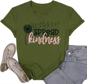 Spread Kindness T Shirt for Women Summer Dandelion Graphic Tees Casual Funny Sayings Letter Printed Cute Shirts Tops