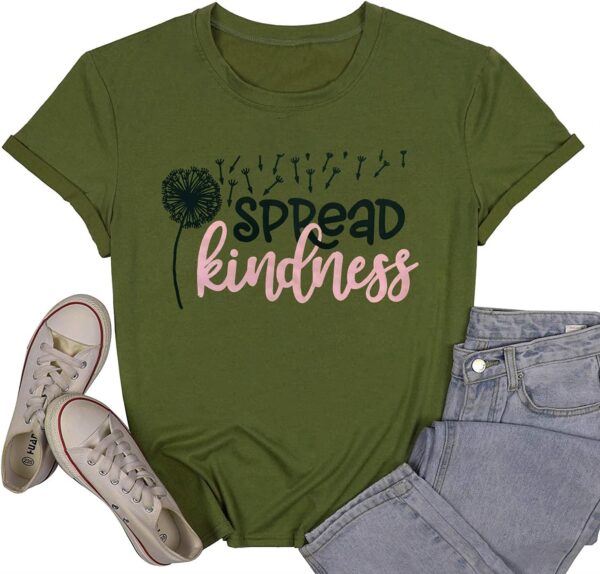 Spread Kindness T Shirt for Women Summer Dandelion Graphic Tees Casual Funny Sayings Letter Printed Cute Shirts Tops