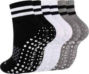 Pilates Grip Socks for Women Non Slip Grippy Athletic Yoga Socks for Barre Ballet Hospital 3 Pairs