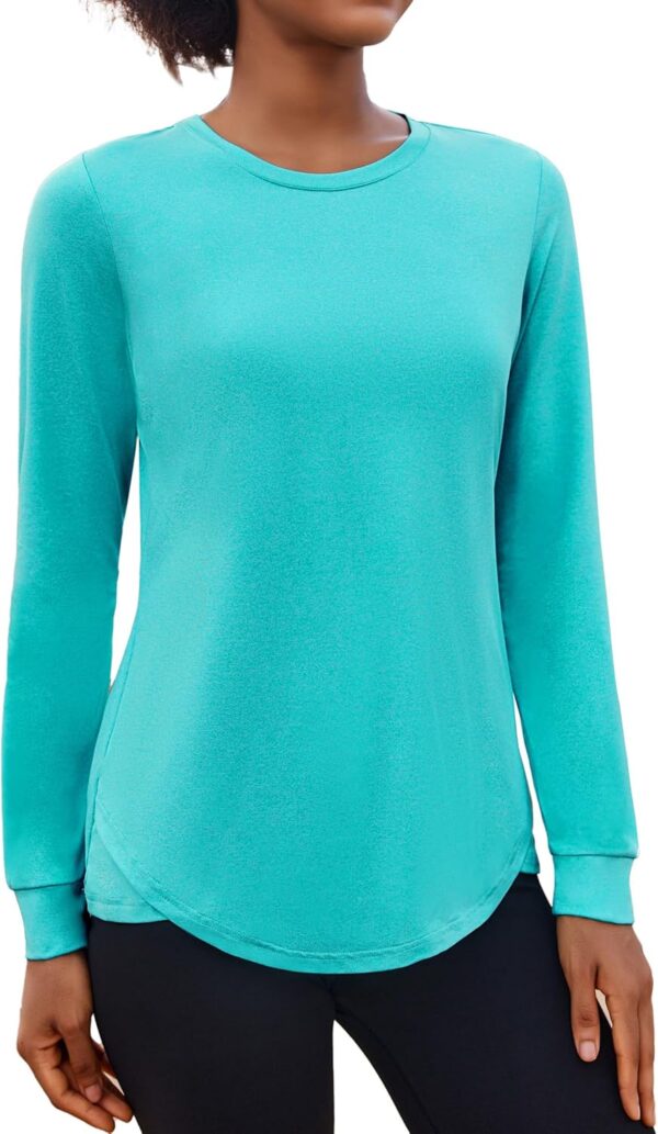 PINSPARK Long Sleeve Workout Tops for Women Crewneck Yoga Shirts Lightweight Athletic Gym Running Sport Casual T-Shirt