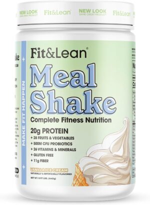 Fit & Lean Meal Shake, Fat Burning Meal Replacement, Protein, Fiber, Probiotics, Vanilla, 1lb, 10 Servings Per Container