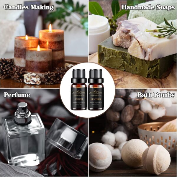 Essential Oils Set, Men Scents Fragrance Oil Aromatherapy Essential Oils Kit for Diffuser (6x10ML) - Sandalwood, Cedar, Leather, Sweet Tobacco, Rum, Cologne Aromatherapy Oils for Men, Gift for Men