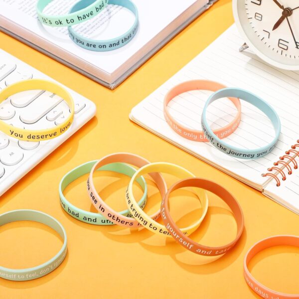 48 pcs Mental Health Reminders Silicone Gifts Bulk Motivational Quote Colored Inspirational Rubber Wristbands Counseling Therapy for Mental Health Decor(Rustic Color,Mental Health)