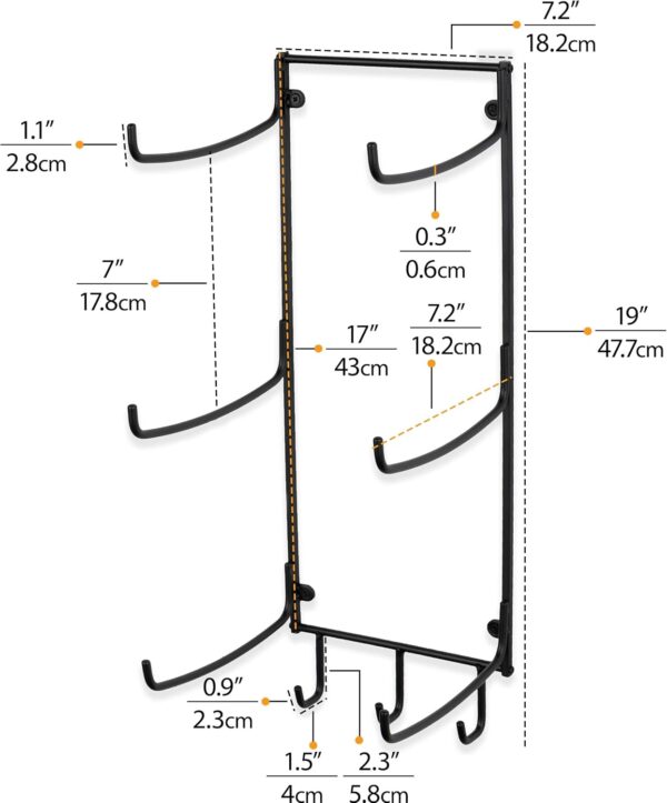 Wallniture Guru Wall Mount Yoga Mat Foam Roller and Towel Rack with 3 Hooks for Hanging Yoga Strap and Resistance Bands, 3-Sectional Metal