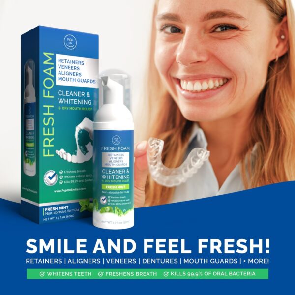 Aligner Fresh Foam Whitening & Retainer Cleaning Foam for Invisalign, ClearCorrect, Essix, Vivera, Mouth Guards, Night Guards, Veneers, Whitens Teeth, Freshens Breath, 3% Hydrogen Peroxide, 1 Pk, Mint