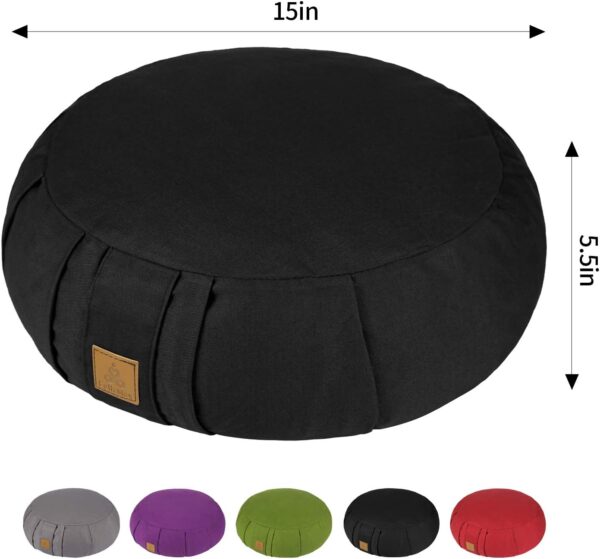 Round Zafu Meditation Cushion, D=15" H=5.5" Zabuton Meditation Pillow, Yoga Bolster/Pillow, Floor seat, Zippered Organic Cotton Cover, Natural Buckwheat, Kneeling Pillow - Grey