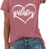 PECHAR Pilates Shirts for Women - Yoga Workout Graphic Heart Tees Sports Lover Tops Pilates Teacher Gifts Blouse T-Shirts