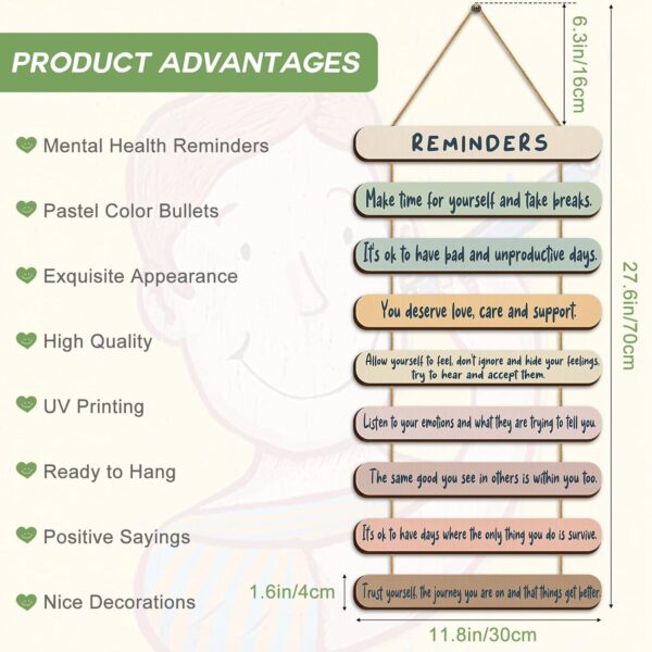 Mental Health Reminders Wall Decors Wooden Hanging Art Counseling Room Decor Positive Psychology Affirmations Feelings Pediments for Home Counseling Office Students Classroom