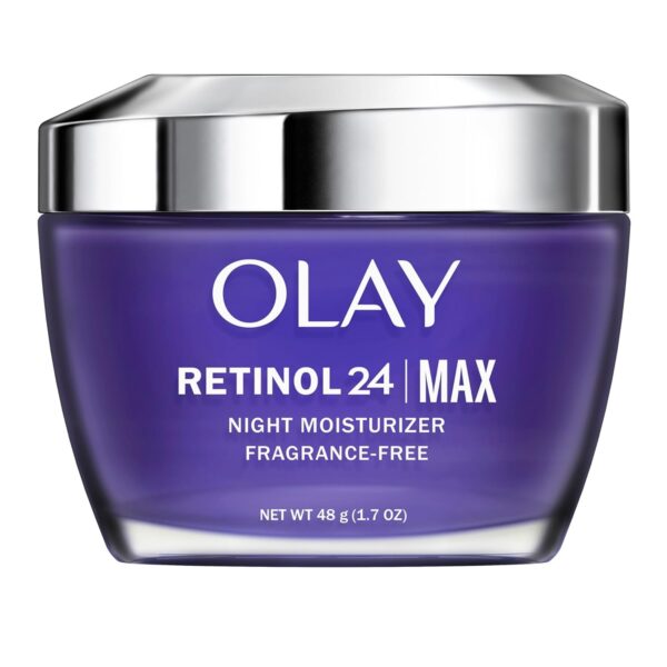 Olay Retinol Face Moisturizer, 24 MAX Anti-Aging Night Cream for Women, Fragrance-Free, Non Greasy - Anti-Wrinkle, Smooth Fine Lines, Tightening, Hydrating Skin Care - Peptides, Glycerin, 1.7 Oz