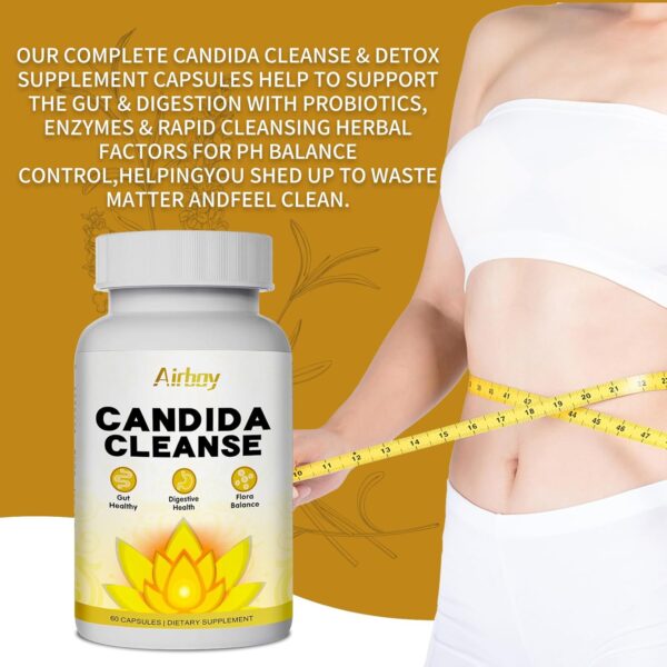 Airboy Candida Cleanse,Gut Colon Cleanse Detox for Women & Men,Candida Support with Oregano Leaf, Caprylic Acid，Wormwood, Black Walnut-60 Counts