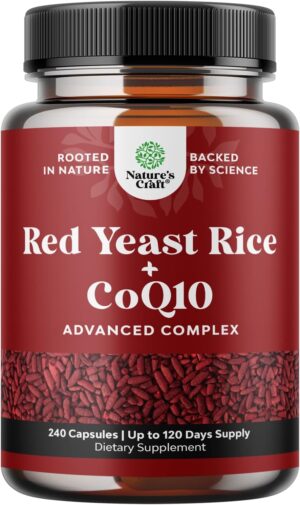 Red Yeast Rice with CoQ10 Supplement - Extra Strength Red Yeast Rice 1200 mg. Capsules with CoQ10 100mg Per Serving - Heart Health Supplement 3rd Party Tested Vegan Non-GMO & Citrinin-Free (4 Months)