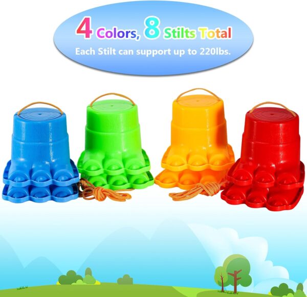 IROO Balancing Stilts for Kids, 4 Pairs Walking Stilts Monster Feet for Balance and Coordination, Toys for Girls & Boys for Age 4-10 Years Old Indoor or Outdoor Play (8 Stilts Total)