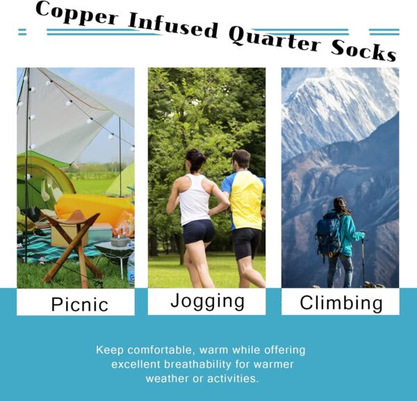 Kodal Copper Infused Quarter Socks Improve Foot Health Odor Control with Moisture Wicking Durable Comfortable Fit (4/5 Pairs)
