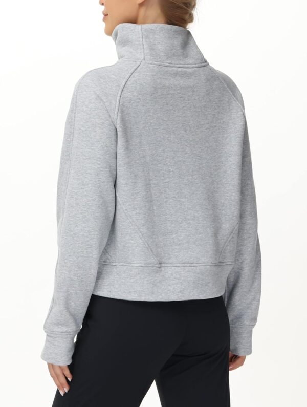 THE GYM PEOPLE Womens' Half Zip Pullover Fleece Stand Collar Crop Sweatshirt with Pockets Thumb Hole