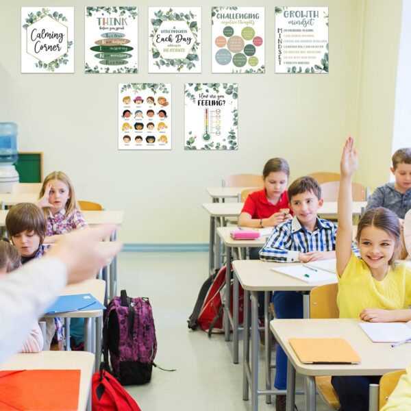 Harloon 20 Pcs Calming Corner Classroom Posters Mental Health Posters Therapy Office Feelings Chart Home Preschool Classroom Decorations for Teachers Elementary Educational Posters for Kids(Greenery)