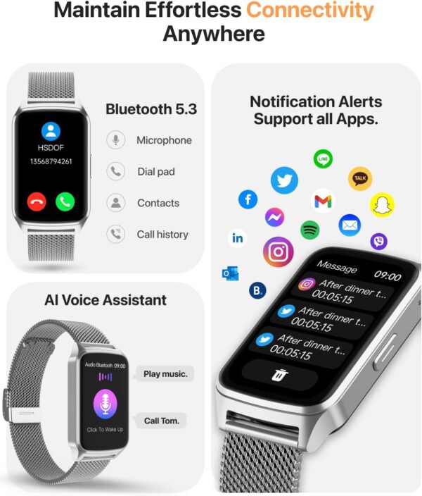 Smart Watch Health Fitness Tracker with 24/7 Heart Rate, Blood Oxygen Sleep Monitor, 110+ Sports Modes, Step Calorie Counter Pedometer (Silver, 1.55)