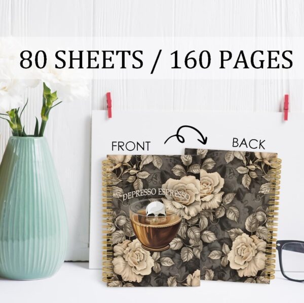 Mental Health Vintage Spiral Notebook, Skull Coffee Mug Cup Journal, Depresso Espresso 5.5"x8.3" 164pages Lined Notebooks College Ruled, Retro Floral Notebook for Office School Supplies
