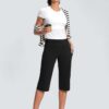 Capri Pants for Women High Waist with Pockets Tummy Control Capri Workout Yoga Pants Loose Straight Leg