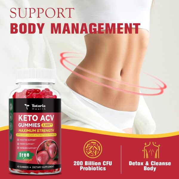 2 Pack Keto ACV Gummies - 4000mg Apple Cider Vinegar Gummies Sugar-Free with Probiotics, B12, Keto Supplements for Women & Men 240 Gummies