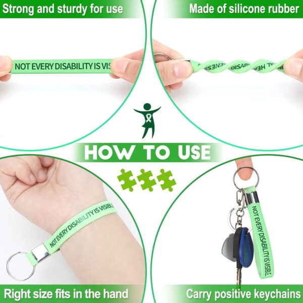 60 Pcs Mental Health Awareness Silicone KeyChain Green Awareness Ribbon KeyChain Rubber Green Awareness KeyRings for Cerebral Palsy, Glaucoma, Liver Cancer, and Organ Donation for Men Women