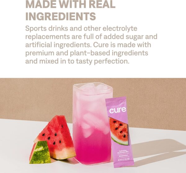 Cure Hydration | Plant-Based Electrolyte Drink Mix | No Added Sugar | FSA & HSA | Dehydration Relief Powder Made with Coconut Water | Non-GMO | Vegan | 28 Servings Jar - Watermelon