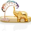 ZenBless 7 Chakra Healing Crystal Tree Ceramic Gold Elephant Decor Elephant Gifts for Women, Elephants Statues Home Decor, Yoga Meditation Zen Spiritual Room Home Shelf Decor Feng Shui Good Luck