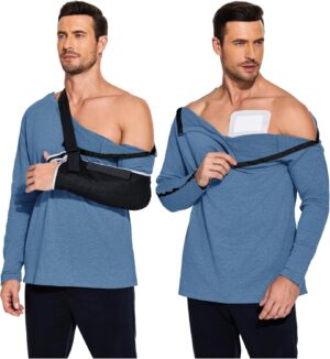 Deyeek Micro Fleece Post Shoulder Surgery Recovery Shirts For Men Chemo Port Access Shirt Snap Full Tear Away Long Sleeve