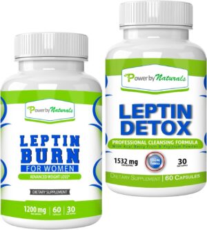 Power By Naturals Leptin Detox & Leptin Burn Supplements | Natural Weight Loss, Appetite Suppressant, Metabolism Booster & Digestive Support | Thermogenic Fat Burner | 60 Count