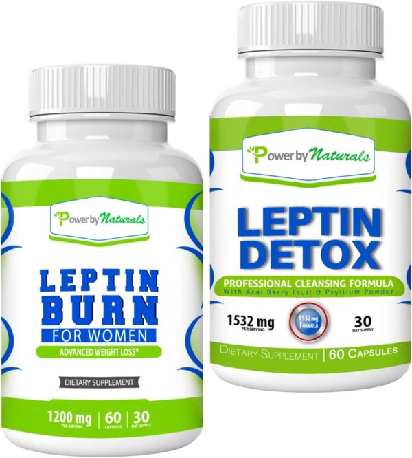 Power By Naturals Leptin Detox & Leptin Burn Supplements | Natural Weight Loss, Appetite Suppressant, Metabolism Booster & Digestive Support | Thermogenic Fat Burner | 60 Count