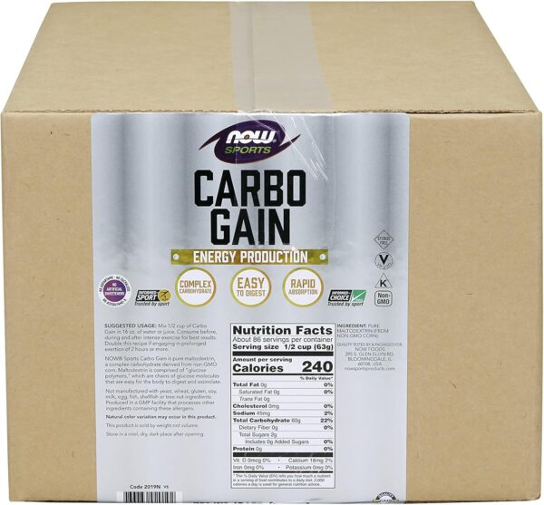 NOW Foods Sports Nutrition, Carbo Gain Powder (Maltodextrin), Rapid Absorption, Energy Production, 12-Pound
