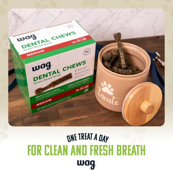 Amazon Brand - Wag Dental Dog Treats to Help Clean Teeth & Freshen Breath - Medium, Unflavored, 36 Count (Pack of 1)