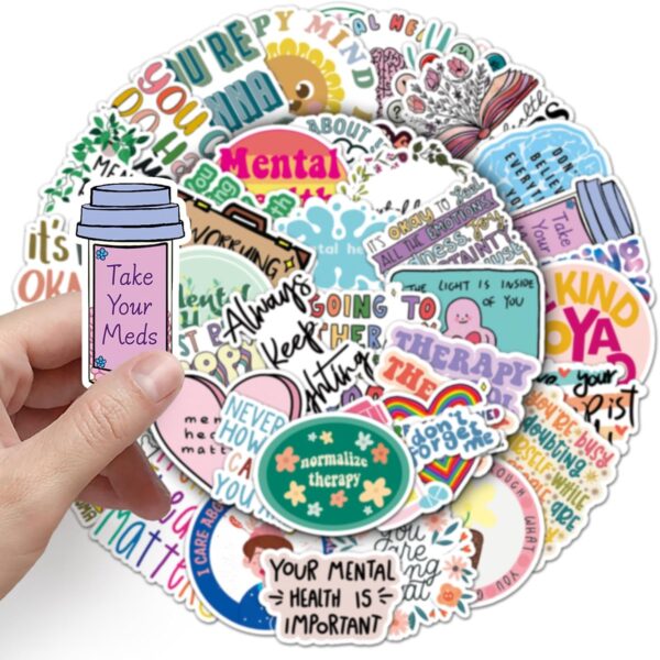 100pcs Mental Health Stickers for Water Bottle, Mental Health Matters Awareness Therapist Waterproof Vinyl Decal for Kids Adult Girl Laptop Skateboard Phone Notebook Guitar(Positive Affirmation)