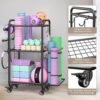 Weight Rack for Home Gym, All in One Yoga Mat Storage Rack, Workout Equipment Storage with Wheels and Hooks for Dumbbells Kettlebells Foam Rollers, Powder Coated Finish Steel