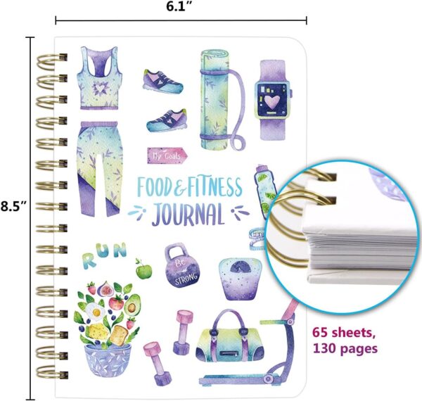 Food and Fitness Journal Meal Journal Diary Workout Wellness Log Notebook Planner Weight Loss Diet Meal Exercise Training Health Tracker 6.1" x 8.5" Hard Cover