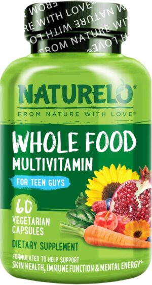 NATURELO Whole Food Multivitamin for Teenage Boys - Vitamins and Minerals Supplement for Active Kids - with Plant Extracts - Non-GMO - Vegan & Vegetarian - 60 Capsules