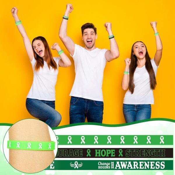 Sosation 144 Pcs Mental Health Awareness Bracelet Gifts Green Mental Faith Courage Hope Silicone Motivational Bracelets for Men Women