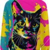 ZOCAVIA Women's Y2K Art Cat Sweatshirts Fall Abstract Cat Graphic Pullover Tops Long Sleeve Oil Painting Cat Printed T Shirts