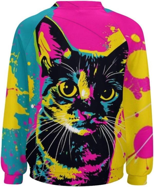 ZOCAVIA Women's Y2K Art Cat Sweatshirts Fall Abstract Cat Graphic Pullover Tops Long Sleeve Oil Painting Cat Printed T Shirts