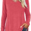 Amoretu Womens T Shirts Long Sleeve V Neck Shirts Casual Basic Tees