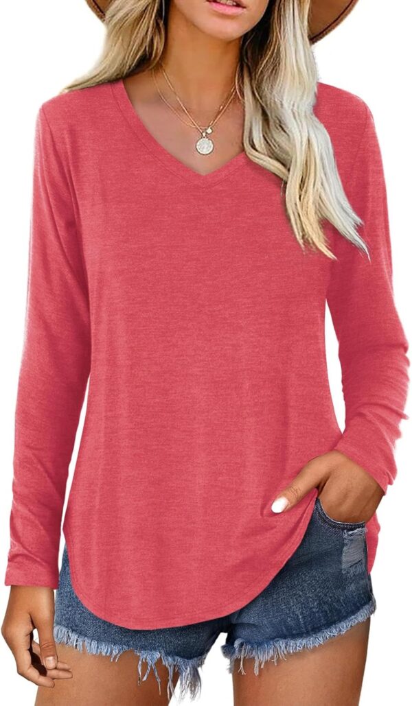 Amoretu Womens T Shirts Long Sleeve V Neck Shirts Casual Basic Tees