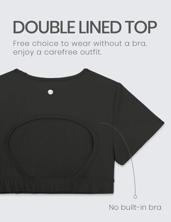 71vCKknRghL._AC_SL1500_.jpg CRZ YOGA Womens Butterluxe Double Lined Open Back Crop Tops Backless Short Sleeve Workout Shirts Casual Tight T-Shirts