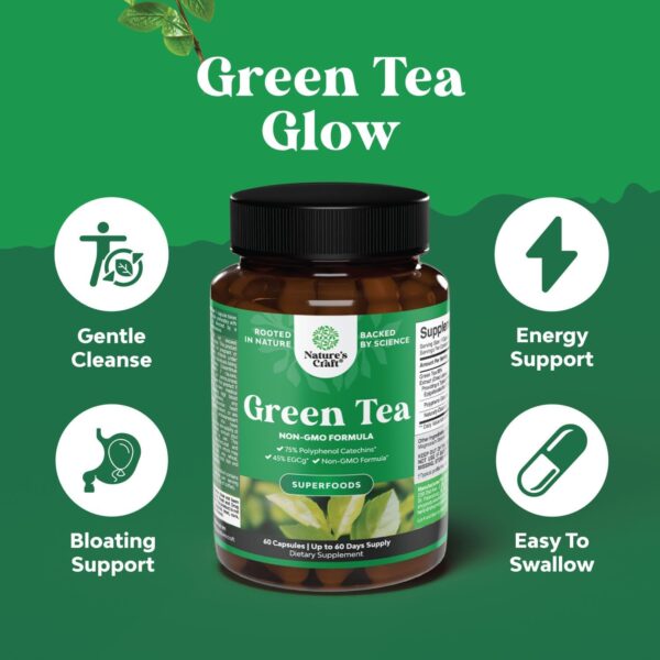 Green Tea Extract Capsules - Pure Extract - Weight Loss Pills - Burn Belly Fat - Metabolism Booster - Lose Weight Fast - for Men and Women Natural Detox Cleanse