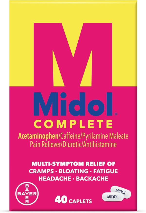 Midol Complete Menstrual Pain Relief Caplets, 40 Count - Provides Cramp, Headache, and Bloating Relief