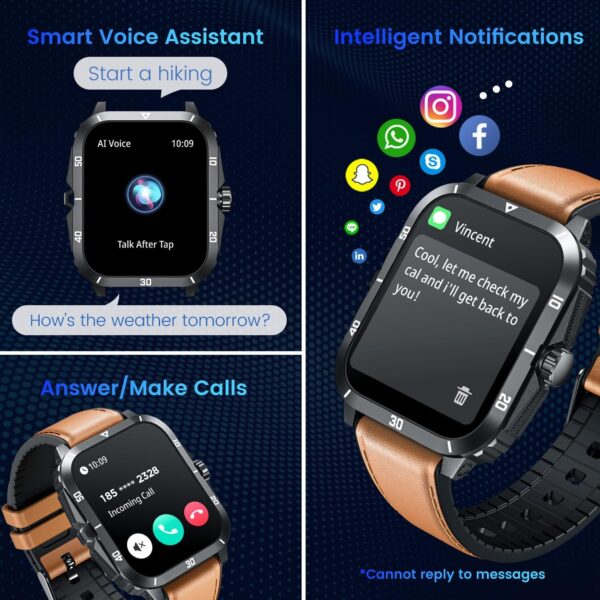 Smartwatch for Men Fitness Smart Watch: 2.0 inch Brown Watch with Bluetooth Call Answer - Android iOS Compatible Military 3ATM Waterproof 100+ Sports Digital Activity Tracker Heart Rate Sleep Monitor