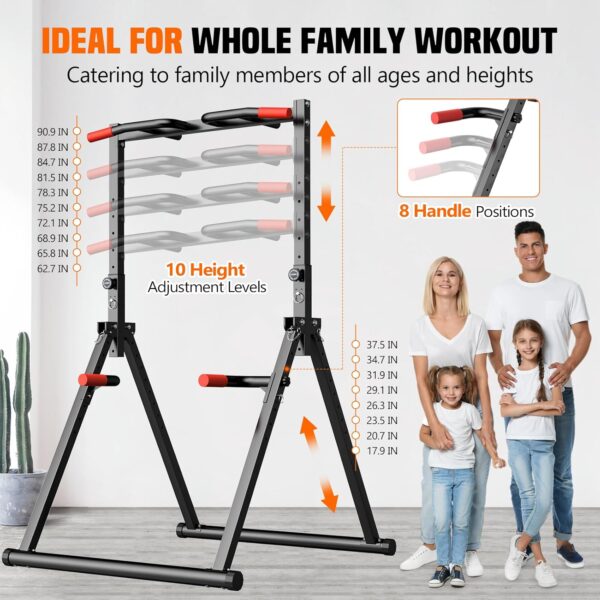 SERTT Foldable Power Tower Dip Station Pull Up Bar, Multifunction Home Gym Strength Training Equipment, Fitness Triangular Design Pullup Dip Station Rack, Support 440LBS