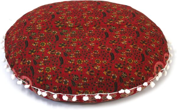 CRAFT KALA 32 Inch Large Hippie Boho Mandala Meditation Home Floor Pillow Cushion Pouf Cover Round Poufs Cover Bohemian Circle Floor Cushion Cover Case for Outdoor Yoga Living Room Decor (Red Mirchi)