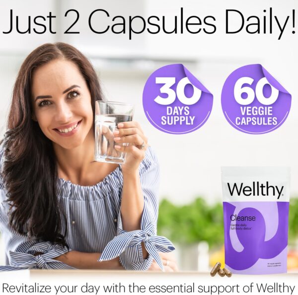 Wellthy Full Body Detox and Immune Support - Advanced Digestive Health, Gut Cleanse and Bloating Relief - All Natural Formula with Milk Thistle, Dandelion Extract and L-Carnitine | 30-Day Supply