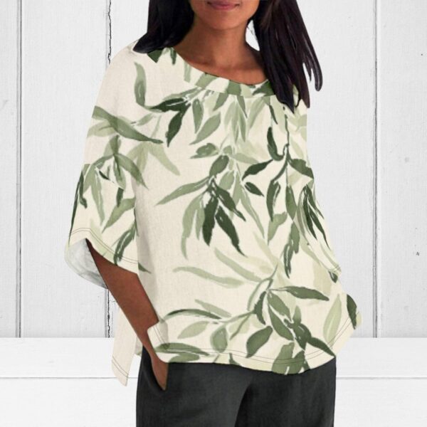 Linen Shirt for Women Crew Neck 3/4 Sleeve Tunic Blouses Casual Loose Fall T-Shirt Tops for Ladies Summer S-5XL